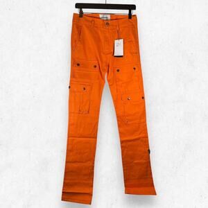 Genuine Mens Size S Stack Fit Twill Pants Streetwear Fashion Orange Cargo